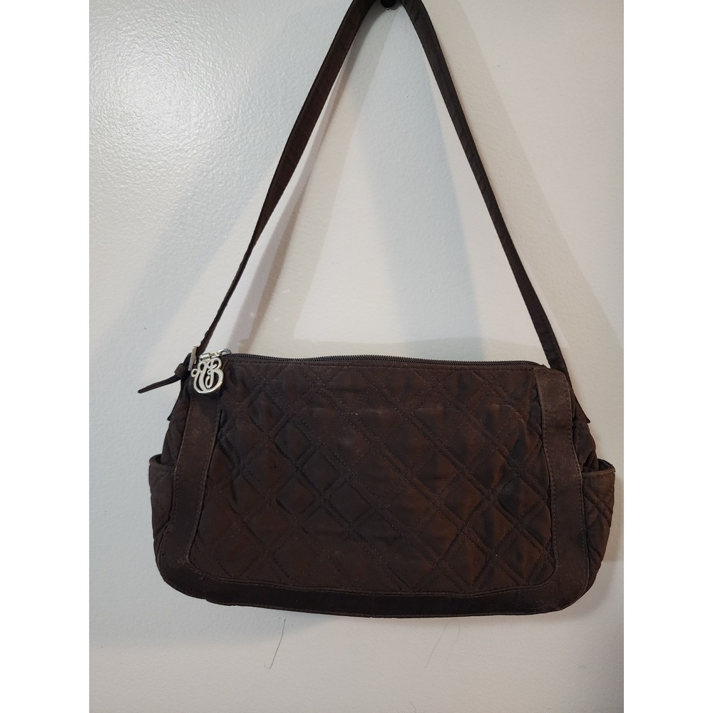 Vera Bradley Brown Quilted Microfiber Shoulder Bag Top Zip Handbag